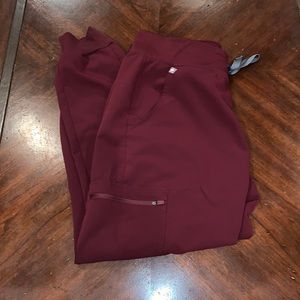 Like new FIGS Zamora jogger scrub pants, Petite Medium, in burgundy.
